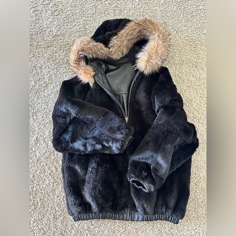 Beautiful leather and fur bomber jacket